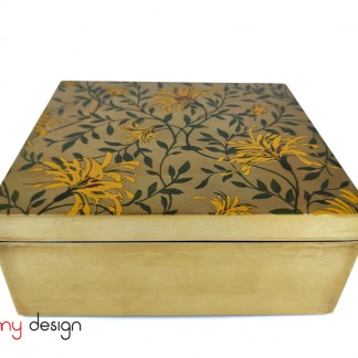 Yellow rectangle lacquer box hand painted with chrysanthemum 20*22 cm